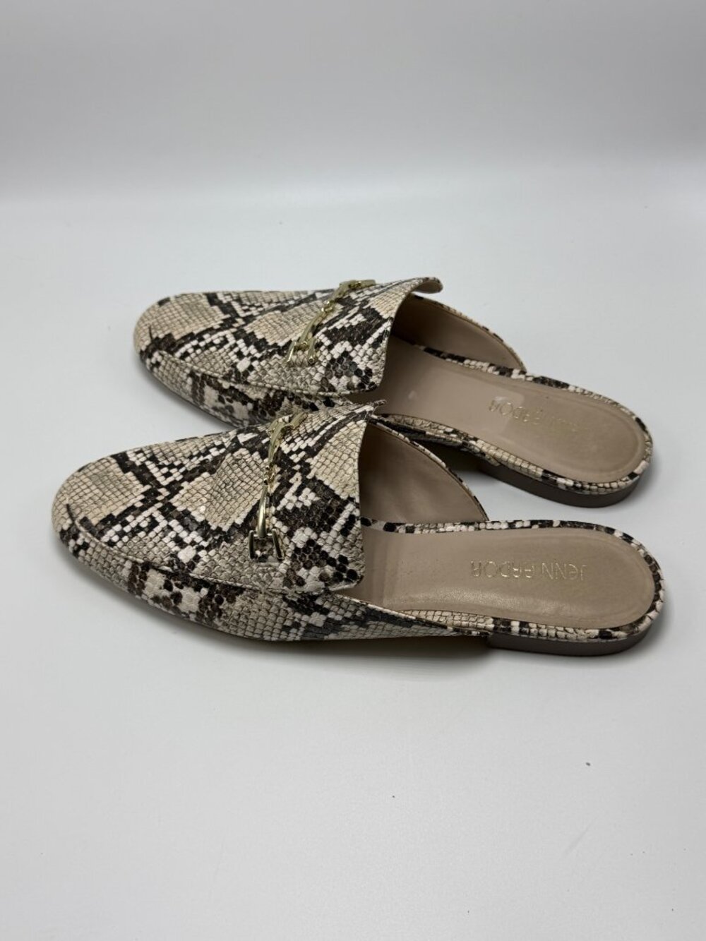 Jenn Ardor Snakeskin Print Slip On Mule Flats Python Pointed Toe Slides Women's